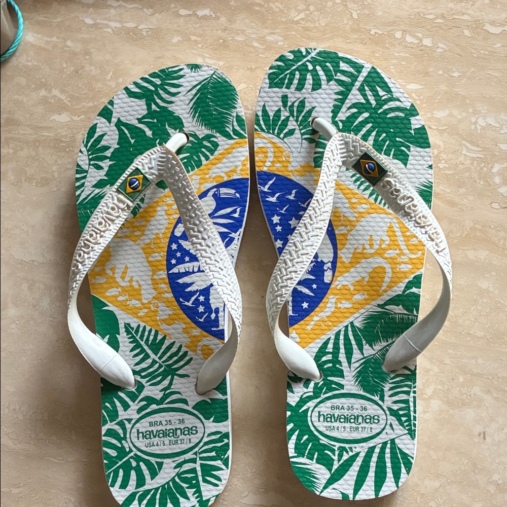 Havaianas Jungle Print Flip Flops Size 37EU ADULT 4/5 Kids Brazil logo sandals